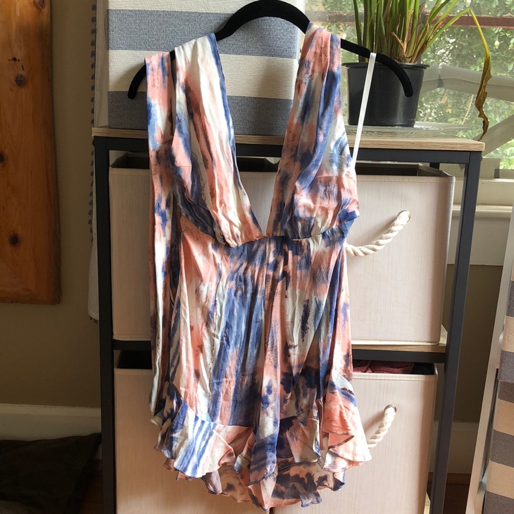 Halter Romper Coral and Blue Small